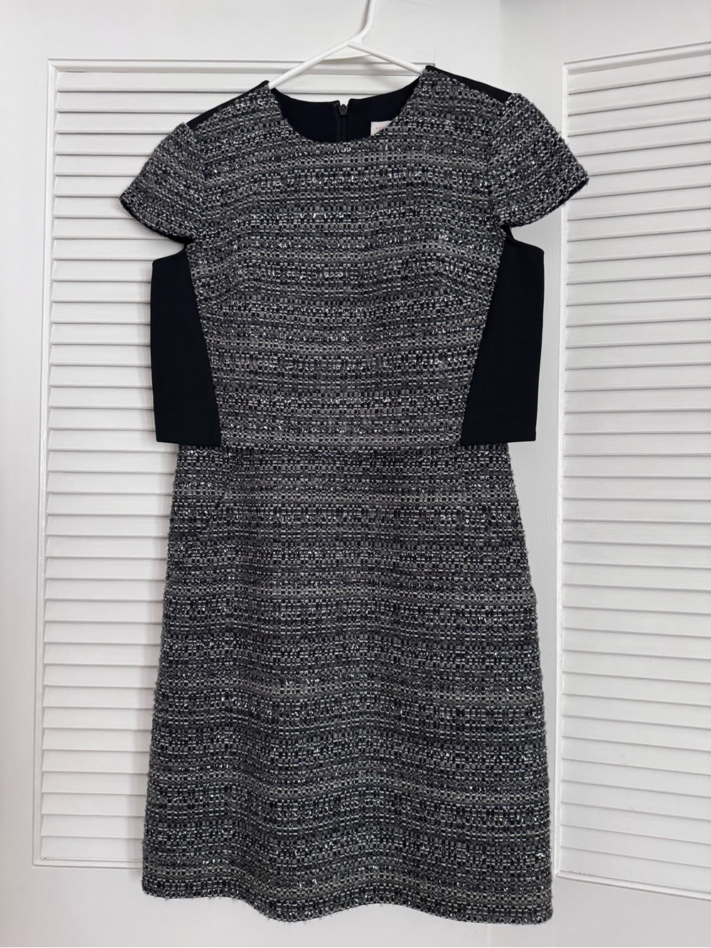 Tory Burch Classic Black & Sparkling Gray Tweed Sheath Dress with Pockets